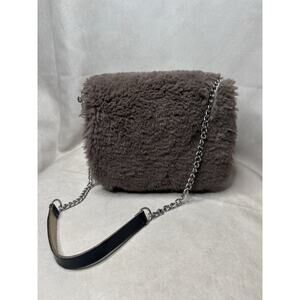 OBag Italy Faux Fur Mini Handbag Taupe Gray Blk Modular EVA Shell Chain Crossbod
